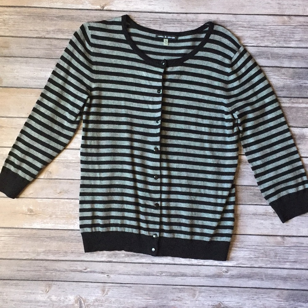 Cable & Gauge Striped Button-up Cardigan